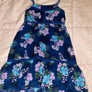 Flower print tank long dress w/ adjustable straps